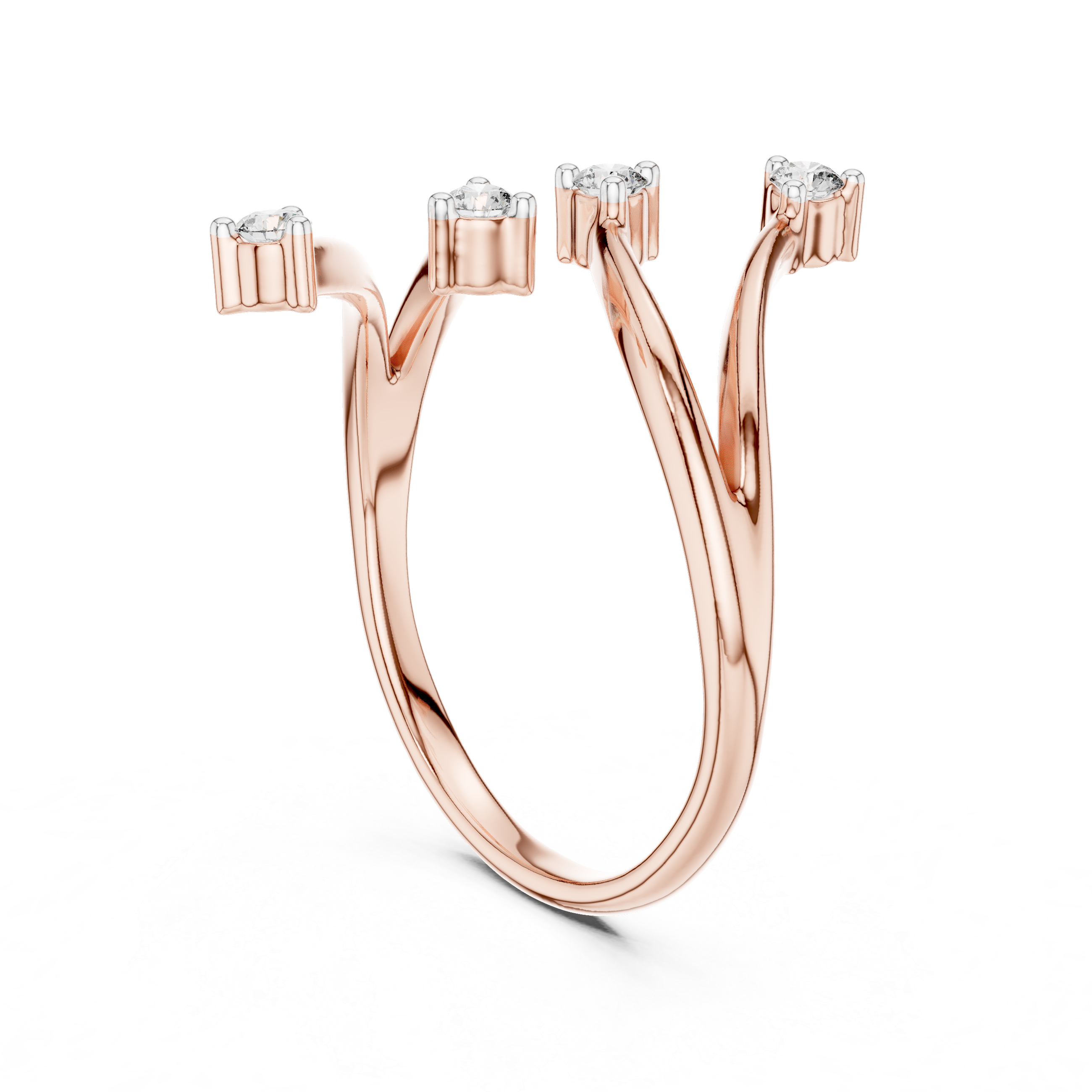 Round Cut Diamond Multi Stone Open Twist Ring with Collet Set Accents