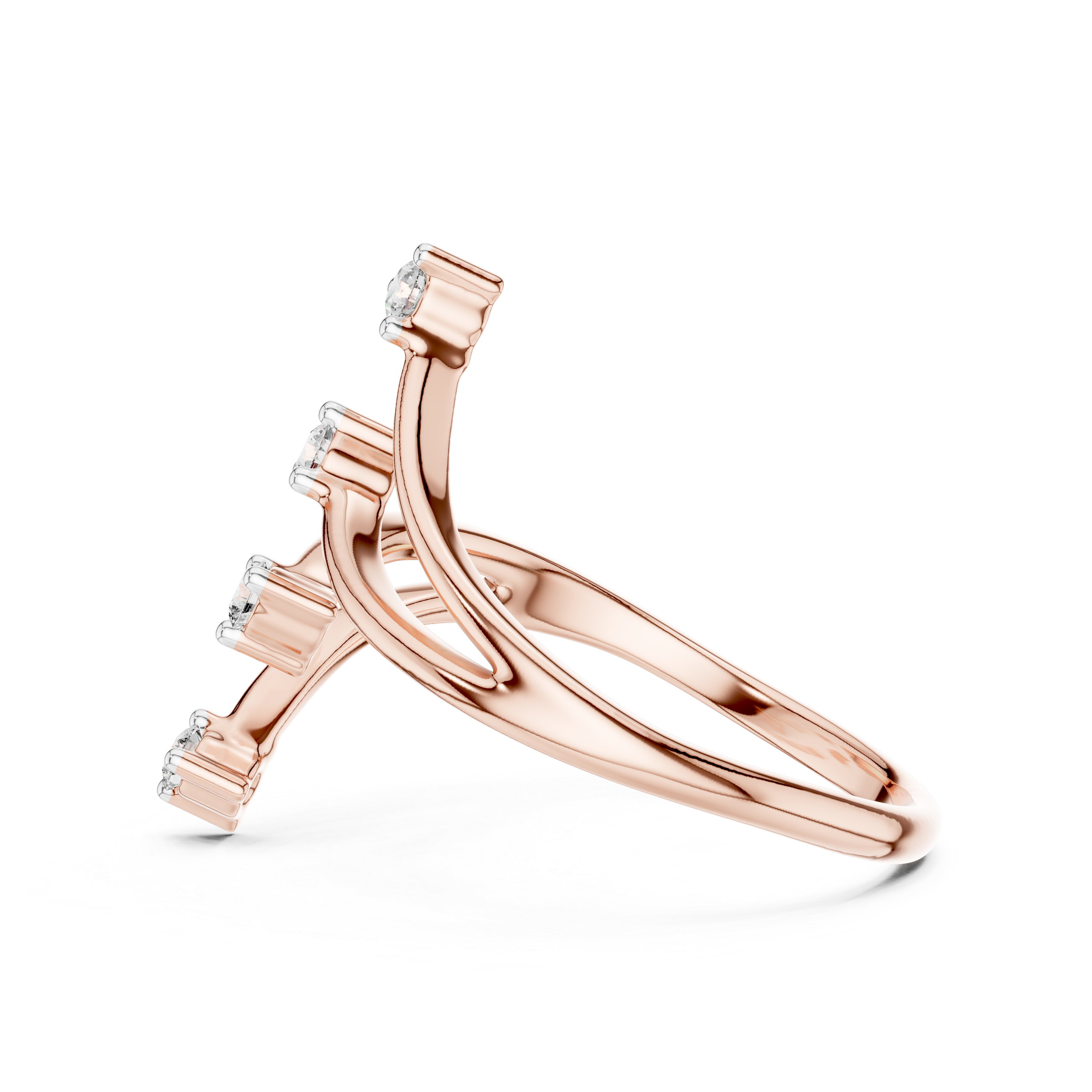 Round Cut Diamond Multi Stone Open Twist Ring with Collet Set Accents