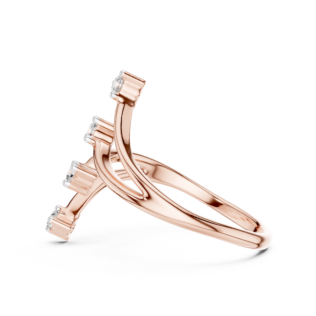 Round Cut Diamond Multi Stone Open Twist Ring with Collet Set Accents