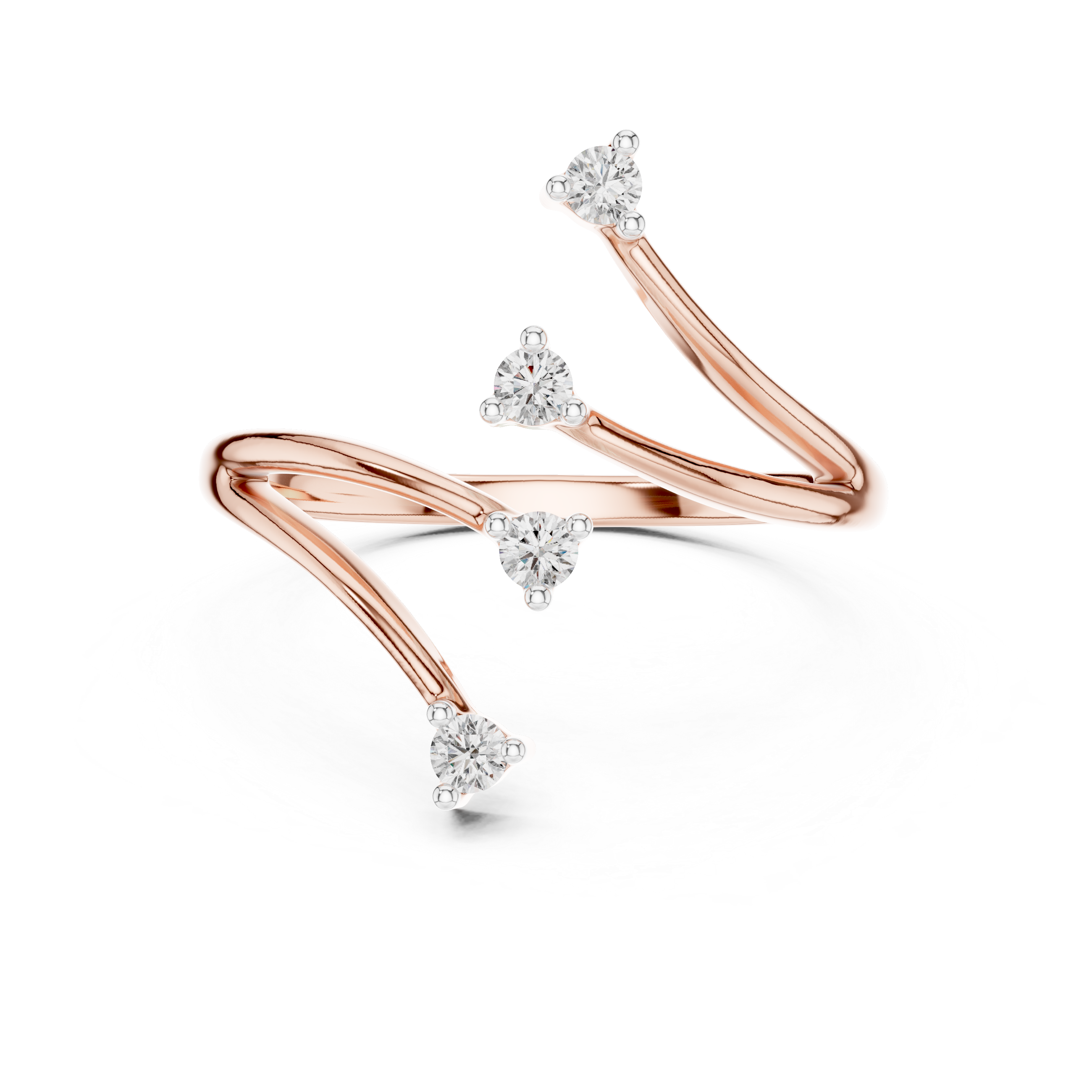 Round Cut Diamond Multi Stone Open Twist Ring with Collet Set Accents