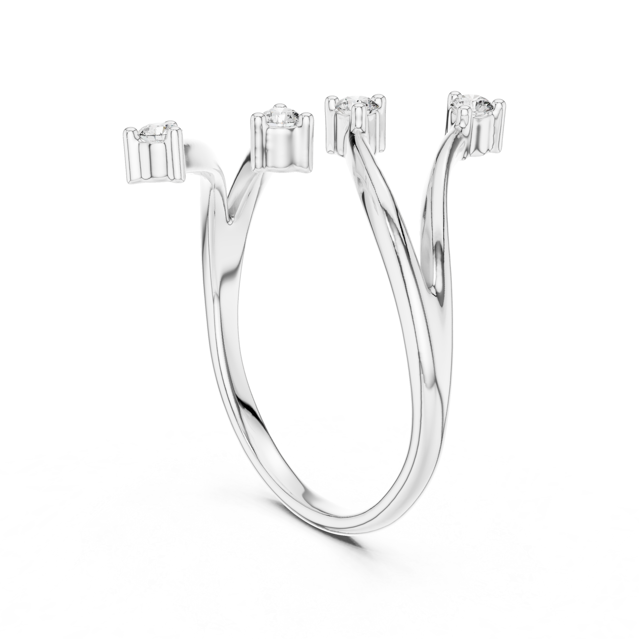 Round Cut Diamond Multi Stone Open Twist Ring with Collet Set Accents