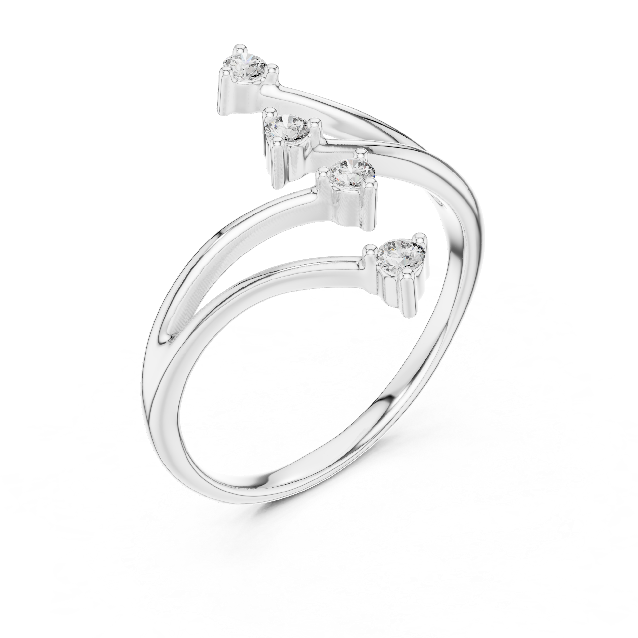 Round Cut Diamond Multi Stone Open Twist Ring with Collet Set Accents