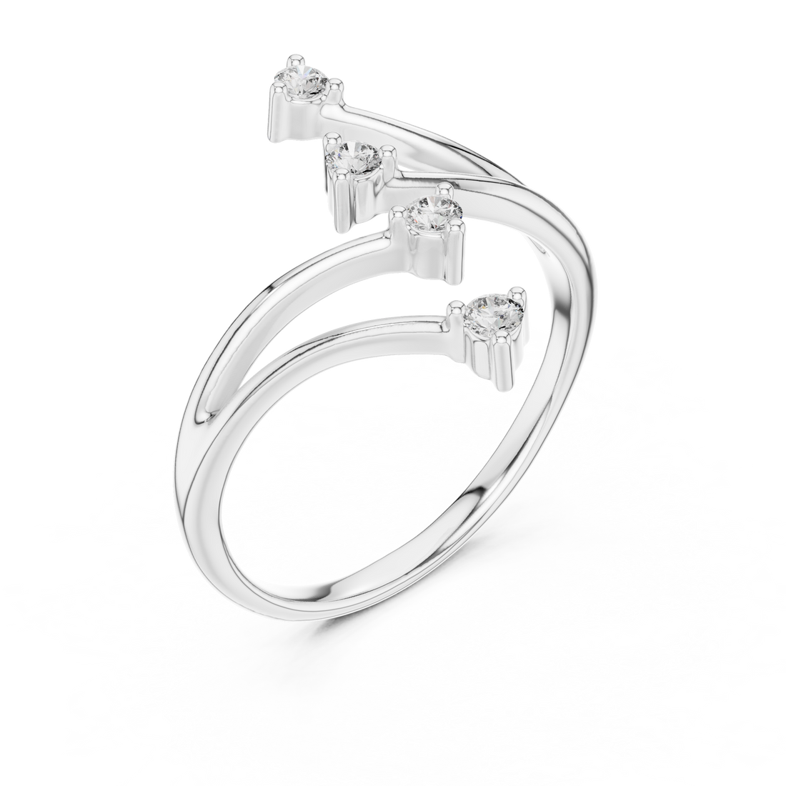 Round Cut Diamond Multi Stone Open Twist Ring with Collet Set Accents