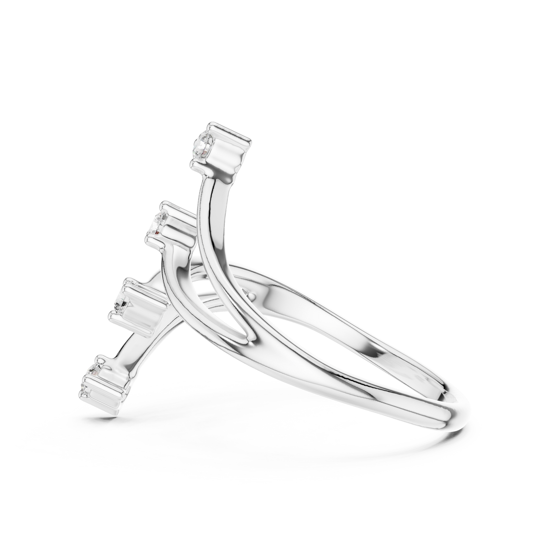 Round Cut Diamond Multi Stone Open Twist Ring with Collet Set Accents