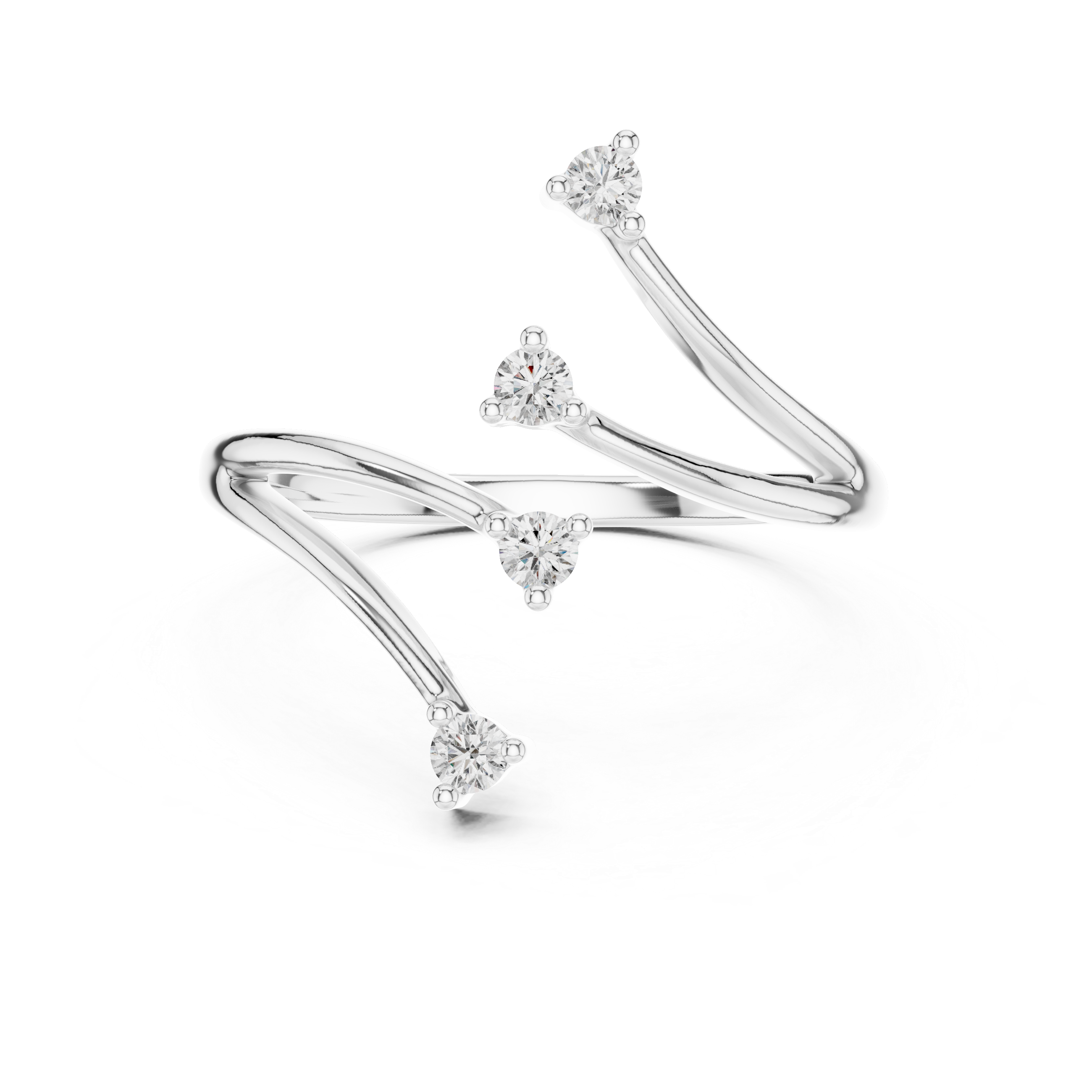 Round Cut Diamond Multi Stone Open Twist Ring with Collet Set Accents