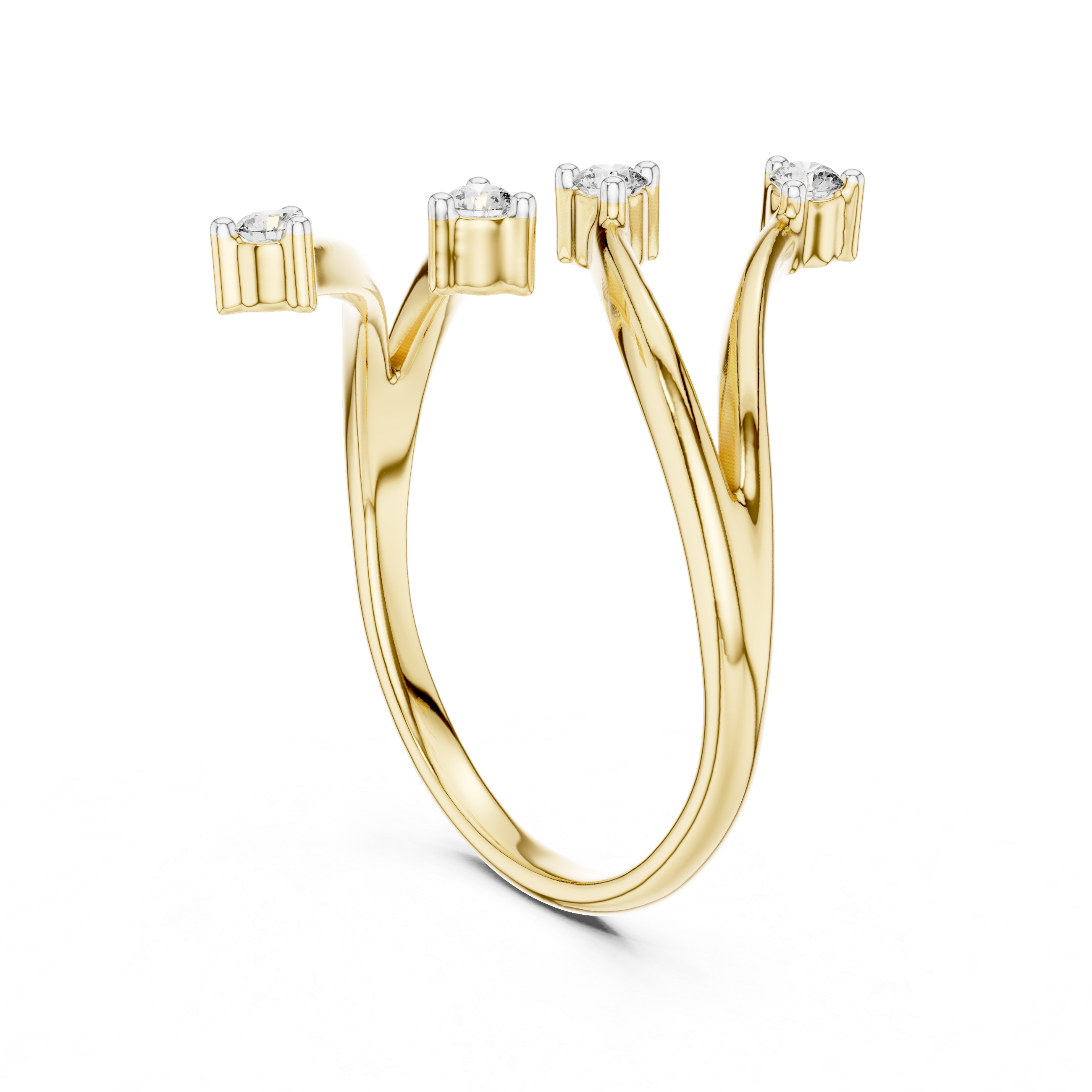 Round Cut Diamond Multi Stone Open Twist Ring with Collet Set Accents