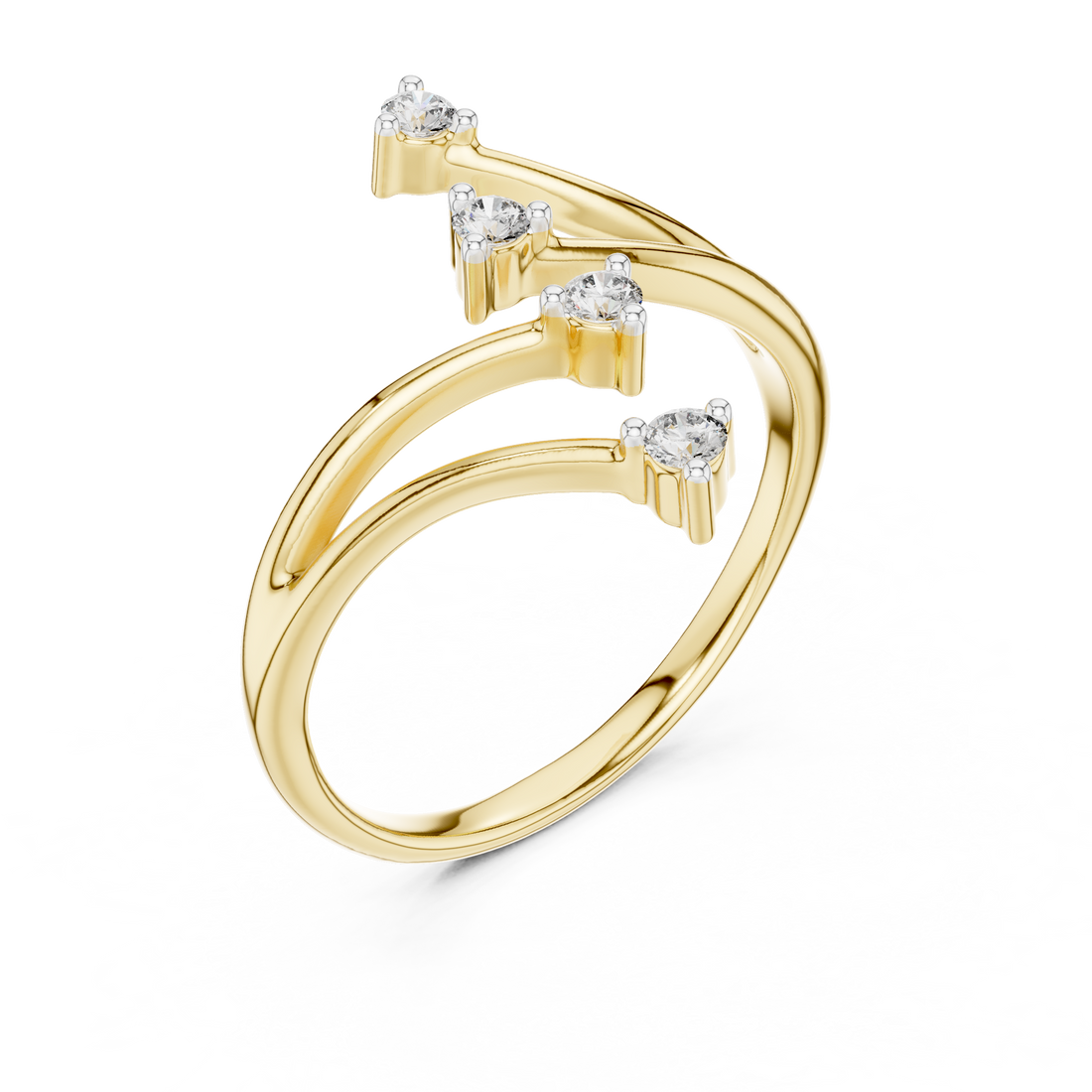 Round Cut Diamond Multi Stone Open Twist Ring with Collet Set Accents