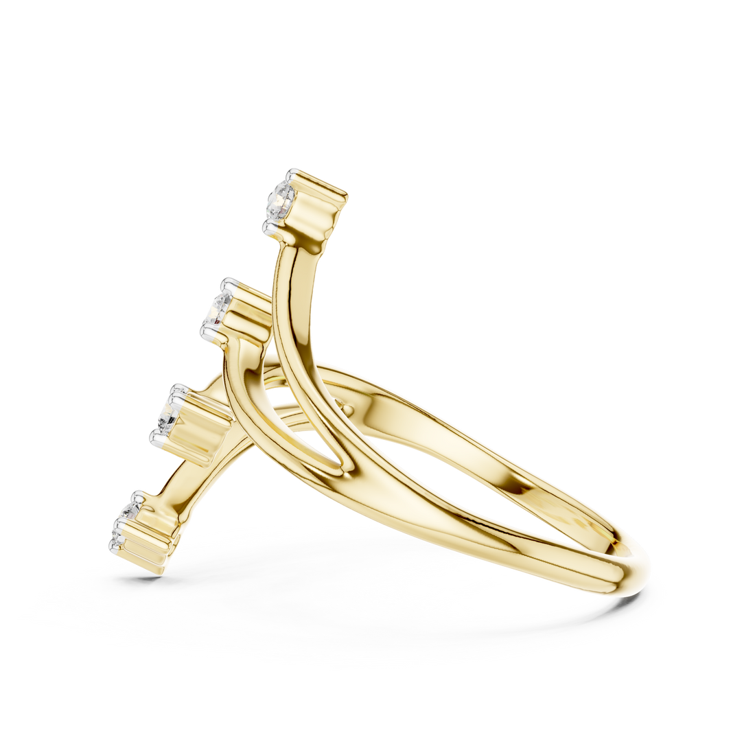 Round Cut Diamond Multi Stone Open Twist Ring with Collet Set Accents