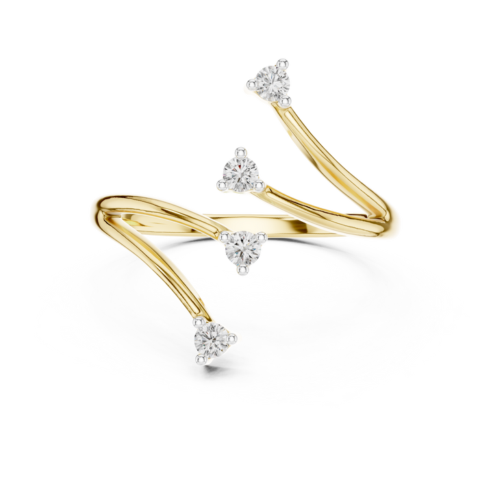 Round Cut Diamond Multi Stone Open Twist Ring with Collet Set Accents