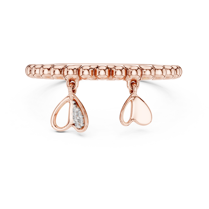 Beaded Diamond Heart Charm Open Band Ring