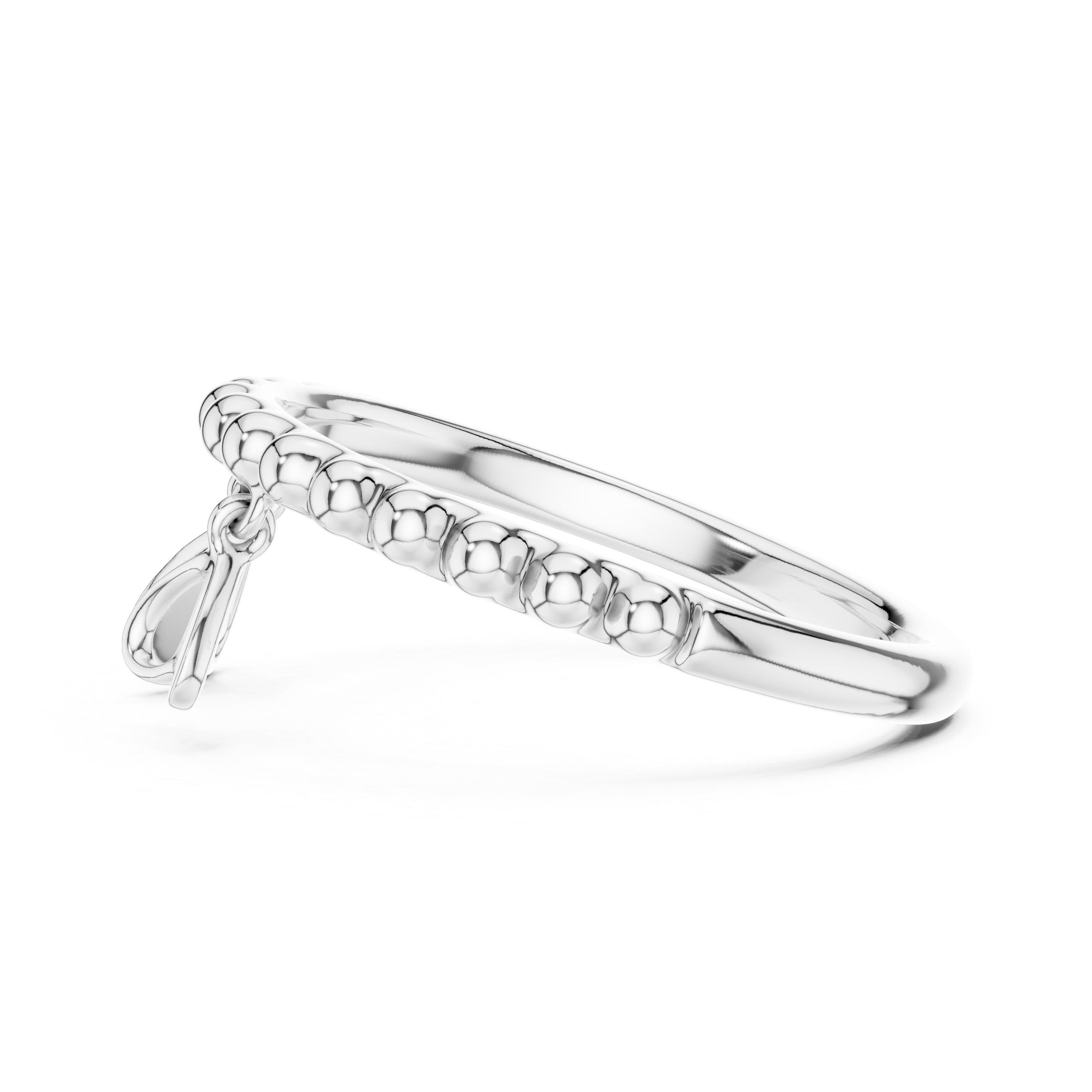Beaded Diamond Heart Charm Open Band Ring
