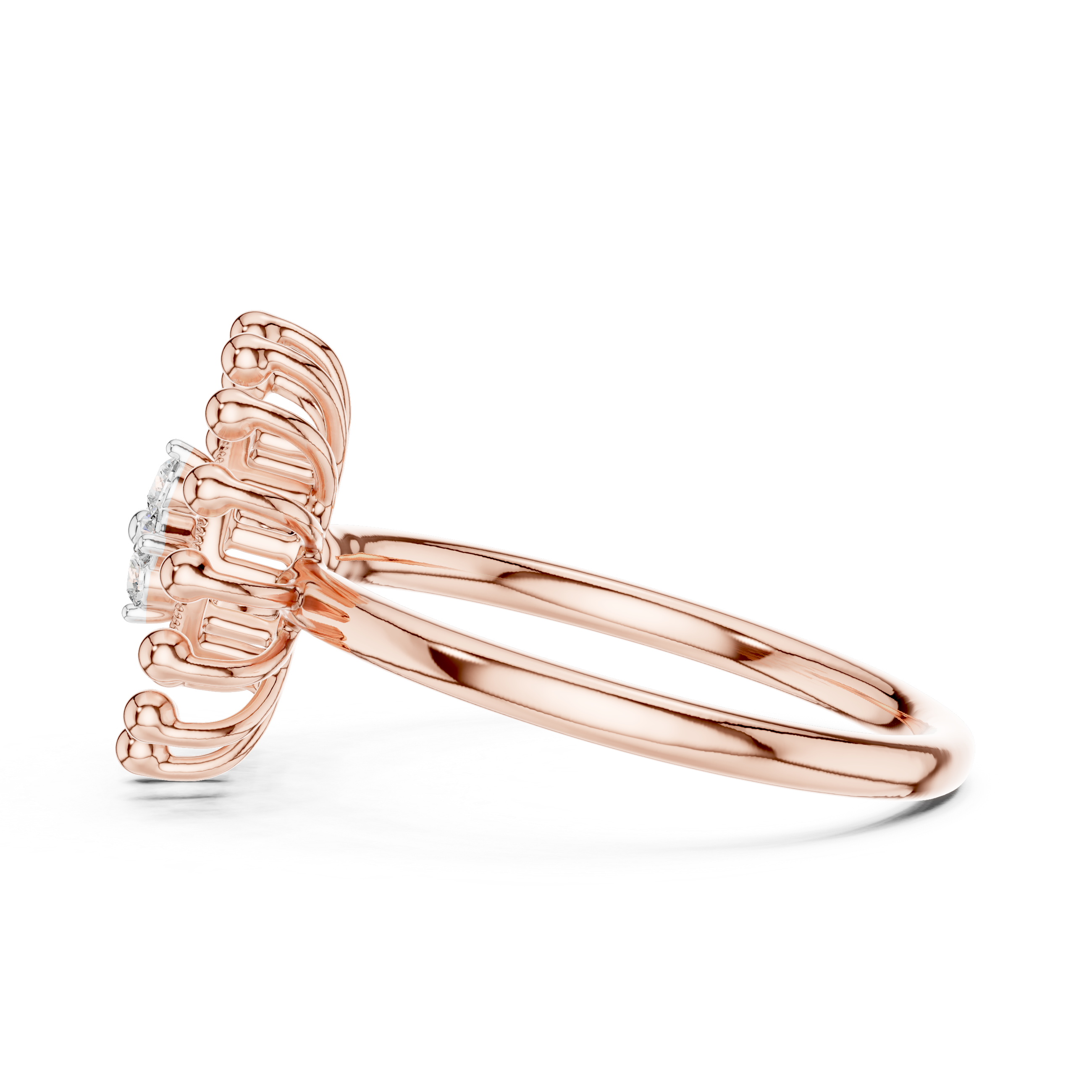 Round Cut Diamond Floral Halo Ring with Sculpted Beaded Motif