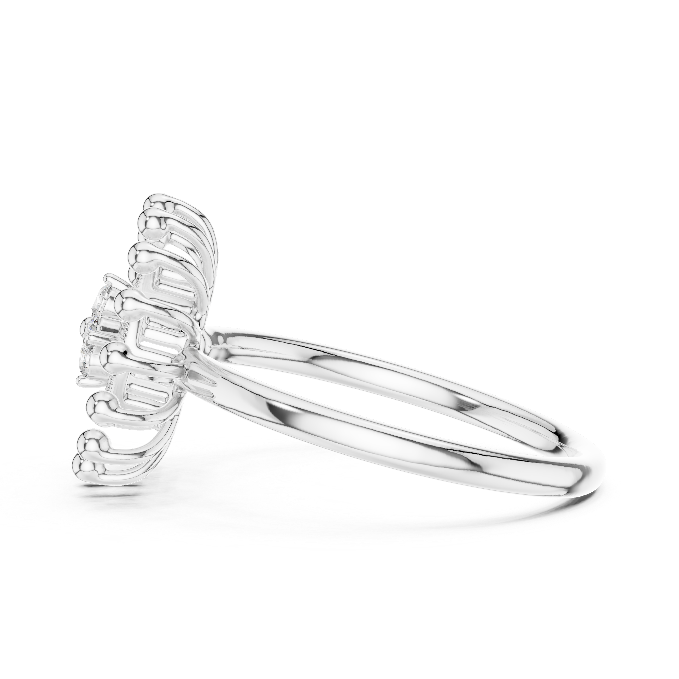 Round Cut Diamond Floral Halo Ring with Sculpted Beaded Motif