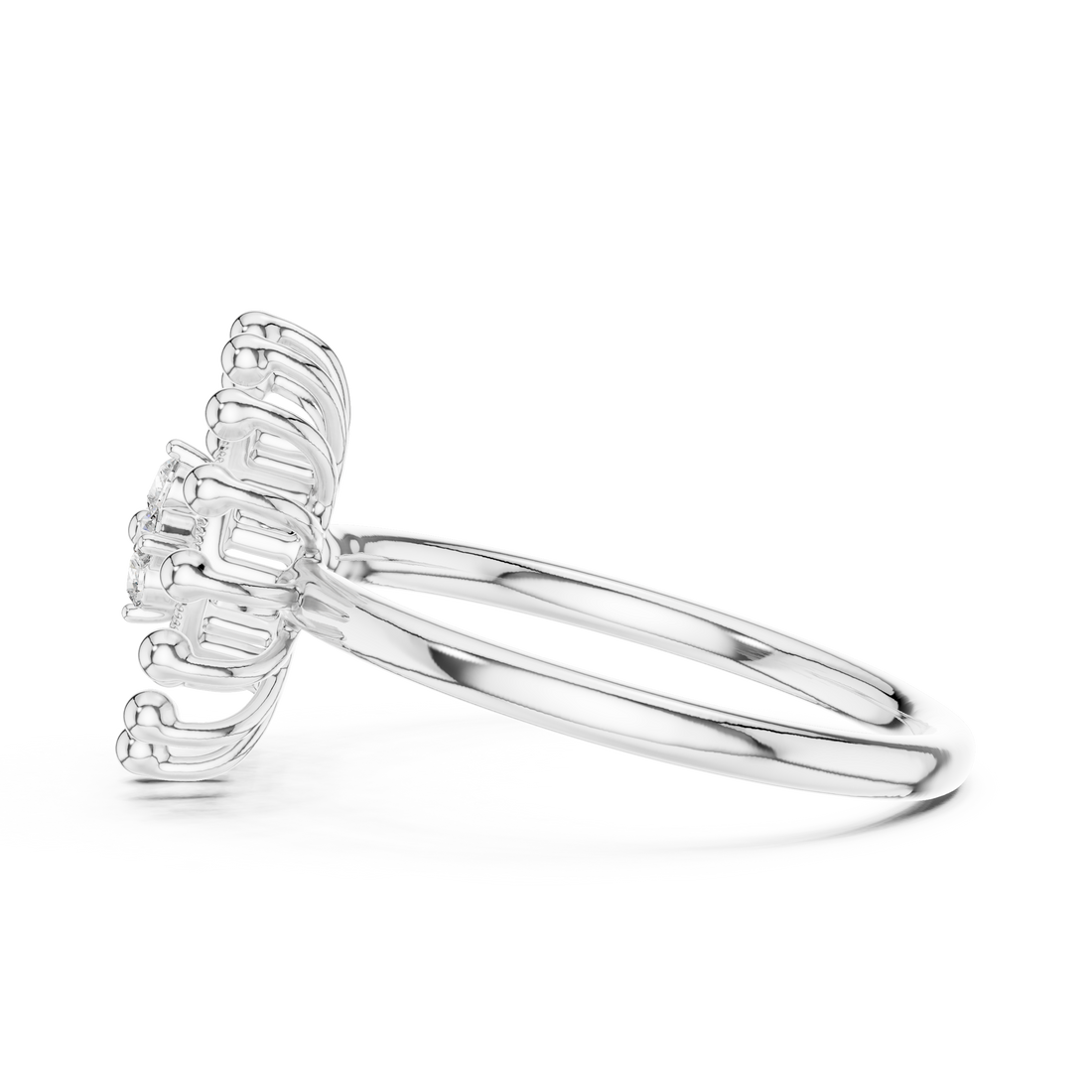 Round Cut Diamond Floral Halo Ring with Sculpted Beaded Motif