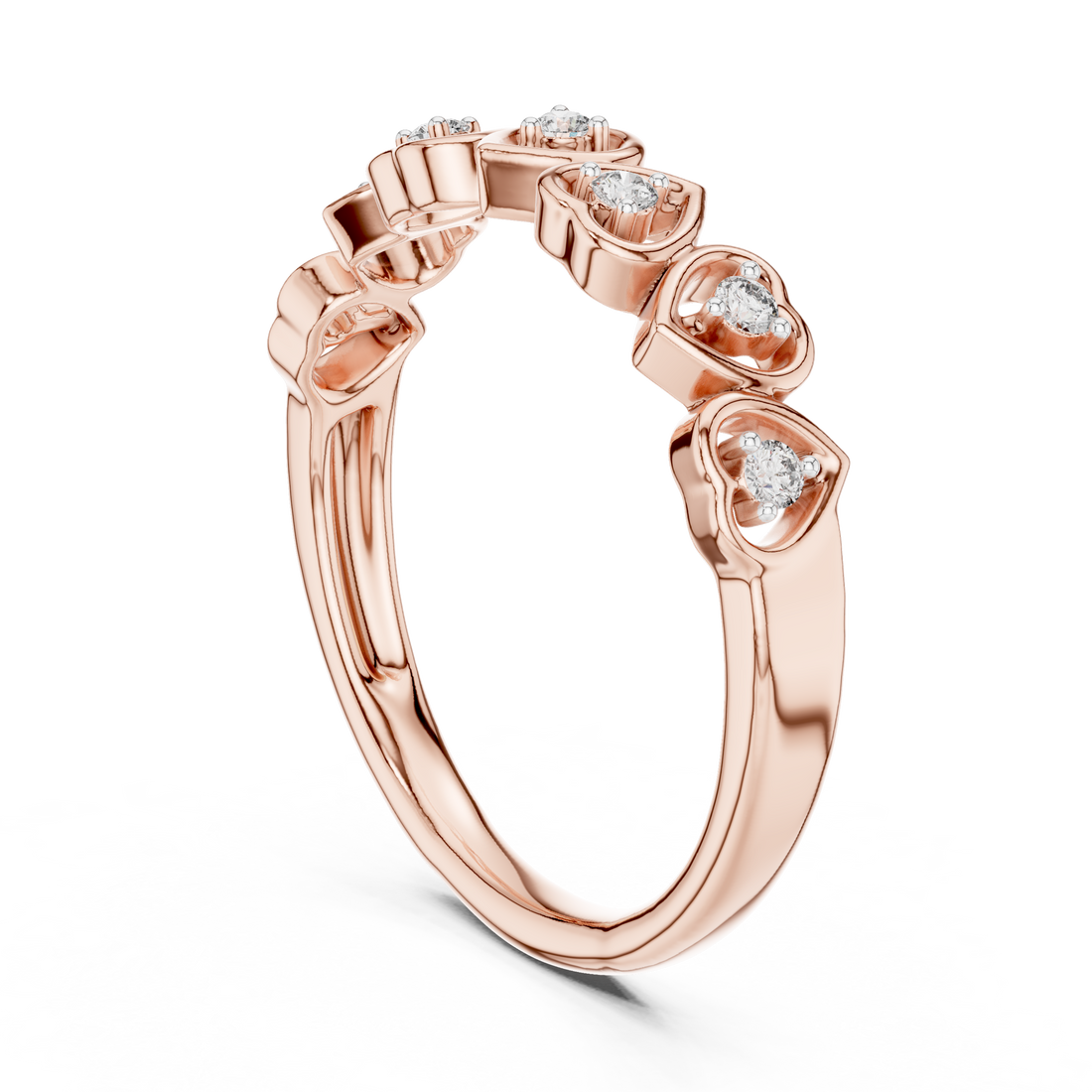 Round Cut Diamond Heart Motif Band Ring