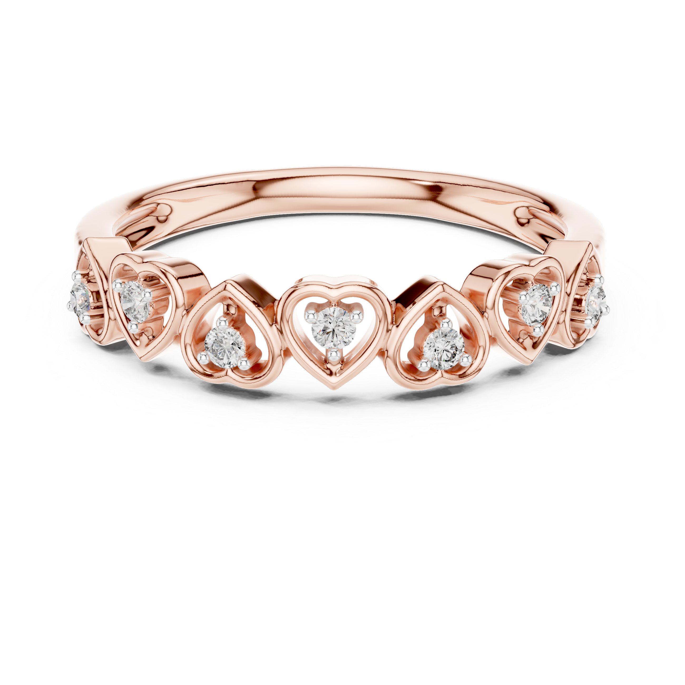 Round Cut Diamond Heart Motif Band Ring