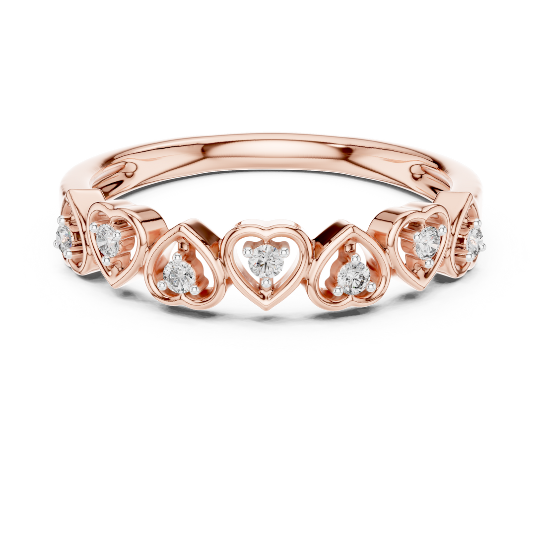 Round Cut Diamond Heart Motif Band Ring