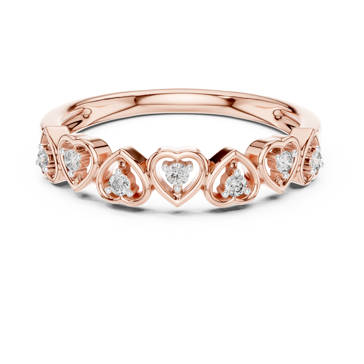 Round Cut Diamond Heart Motif Band Ring