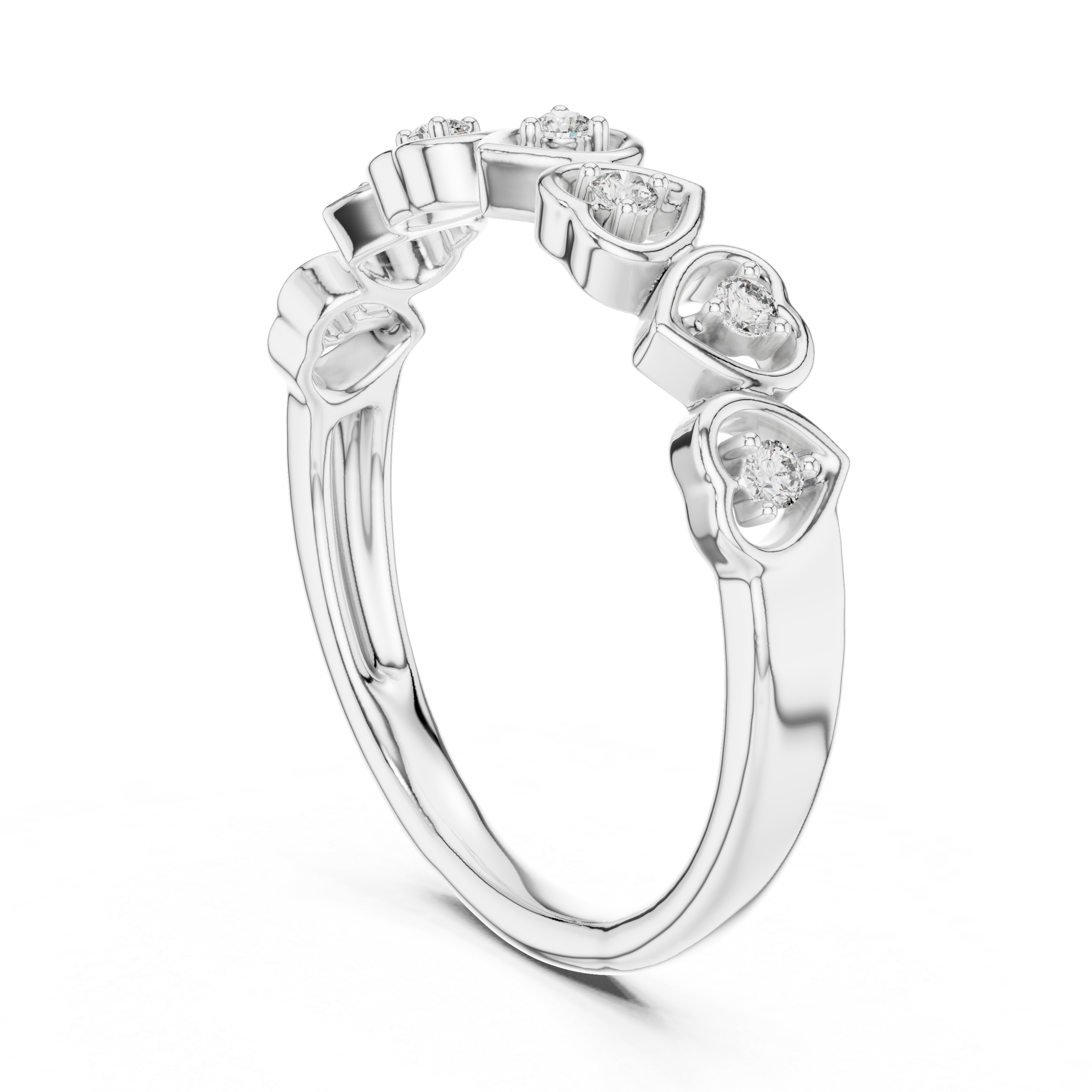 Round Cut Diamond Heart Motif Band Ring