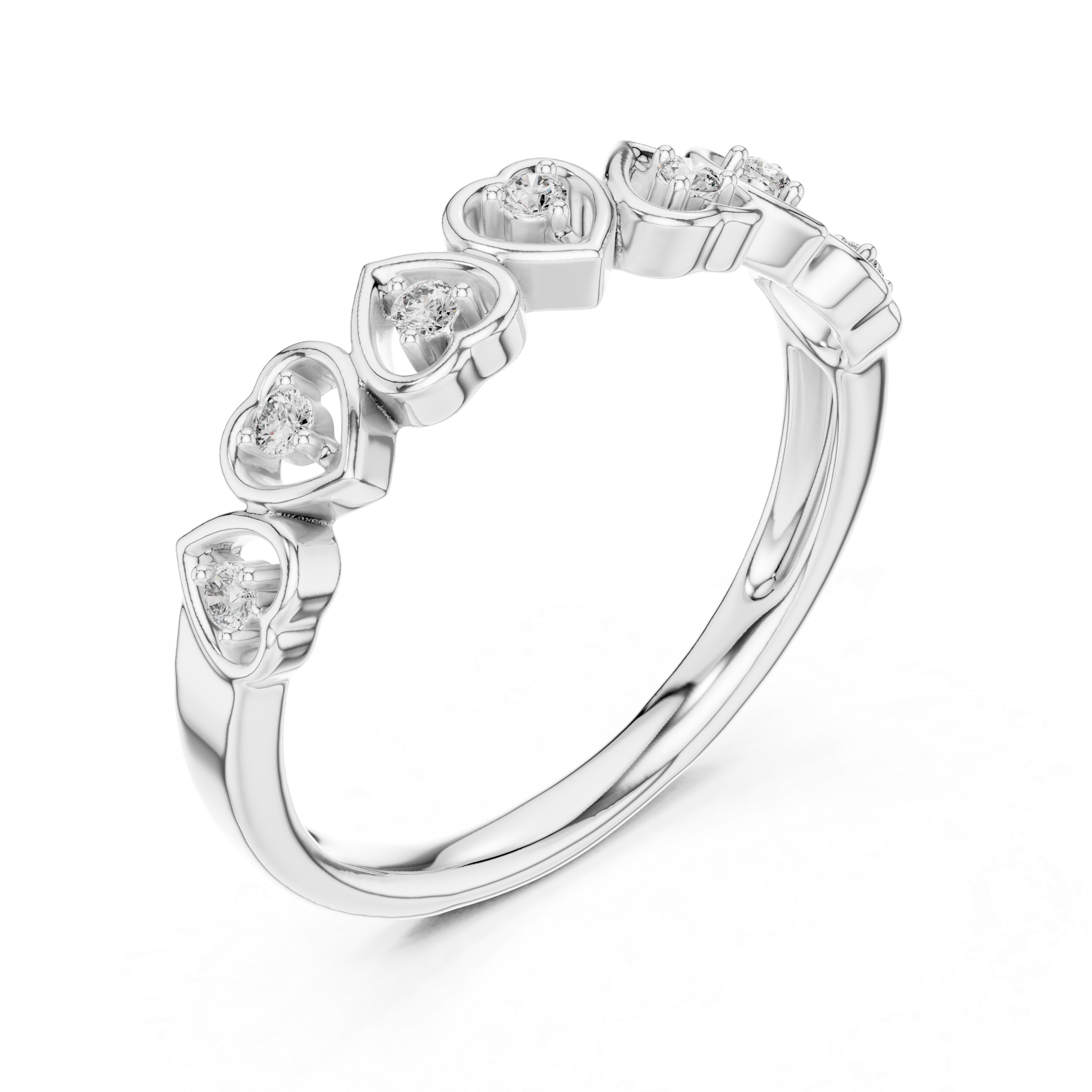 Round Cut Diamond Heart Motif Band Ring