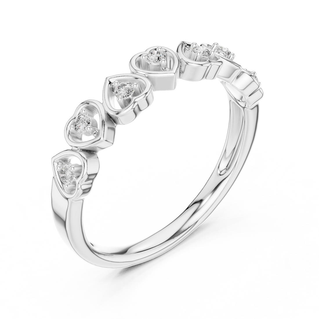 Round Cut Diamond Heart Motif Band Ring