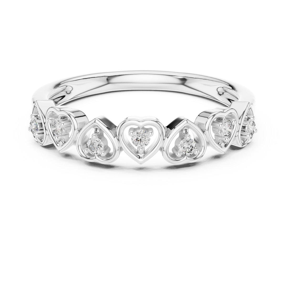 Round Cut Diamond Heart Motif Band Ring