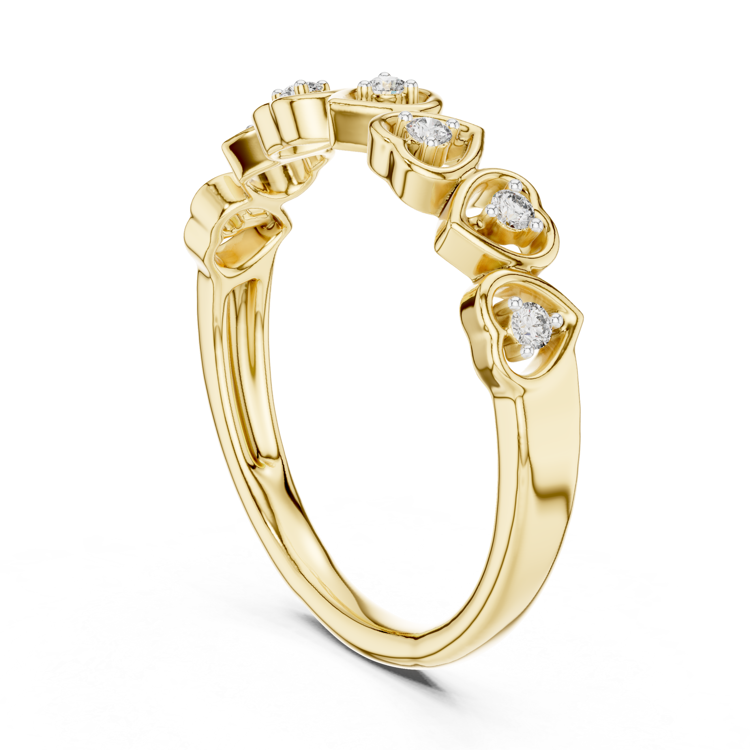 Round Cut Diamond Heart Motif Band Ring