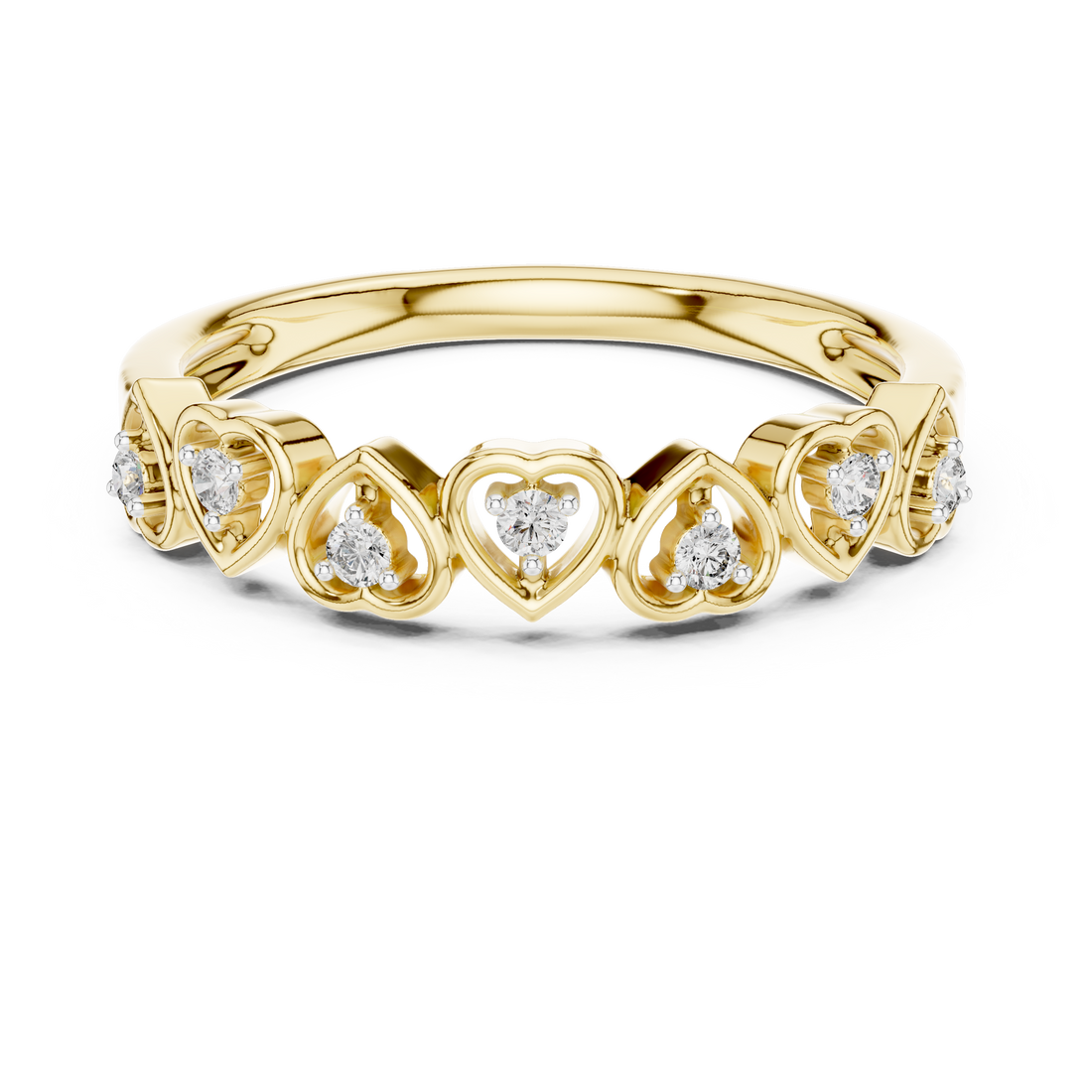 Round Cut Diamond Heart Motif Band Ring