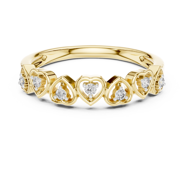 Round Cut Diamond Heart Motif Band Ring