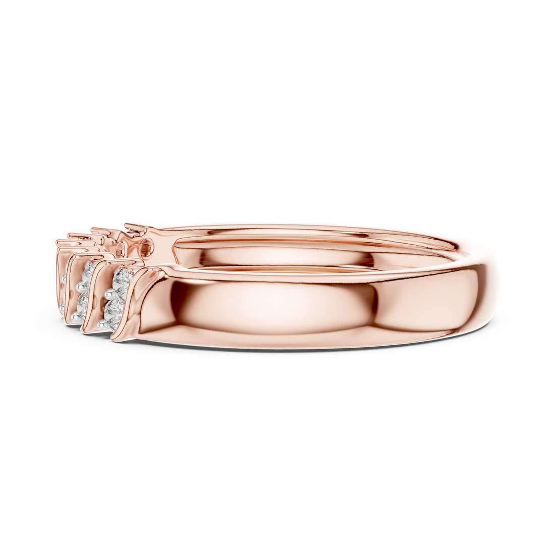 Round Cut Diamond Wave Side Stone Band Ring