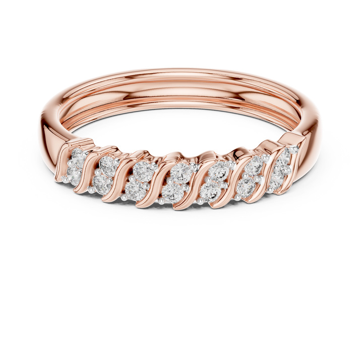 Round Cut Diamond Wave Side Stone Band Ring