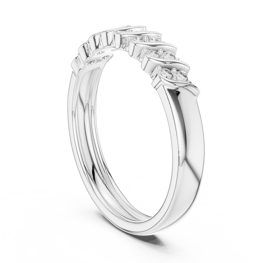Round Cut Diamond Wave Side Stone Band Ring
