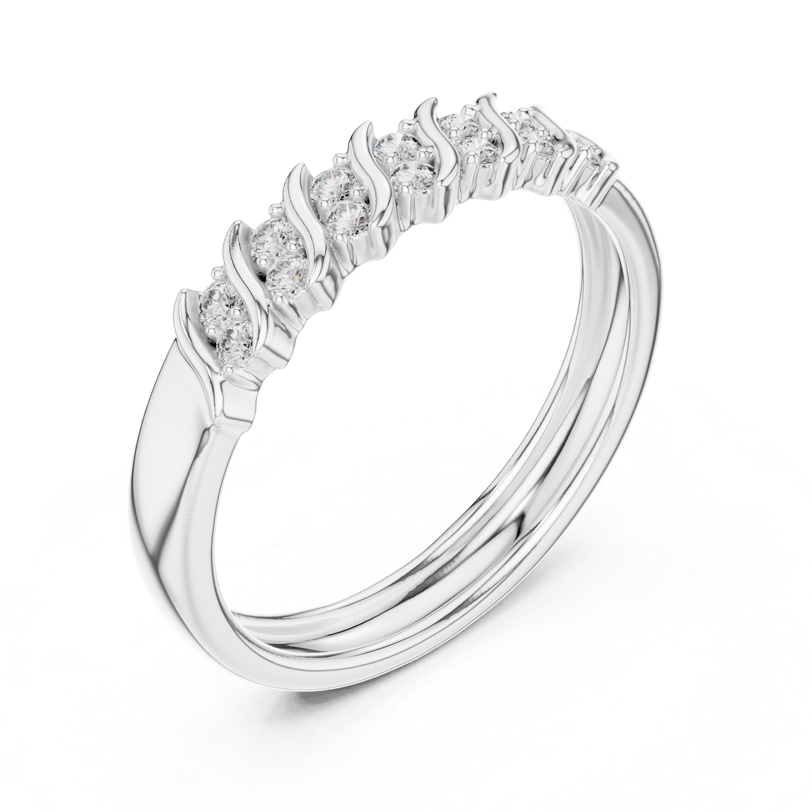 Round Cut Diamond Wave Side Stone Band Ring