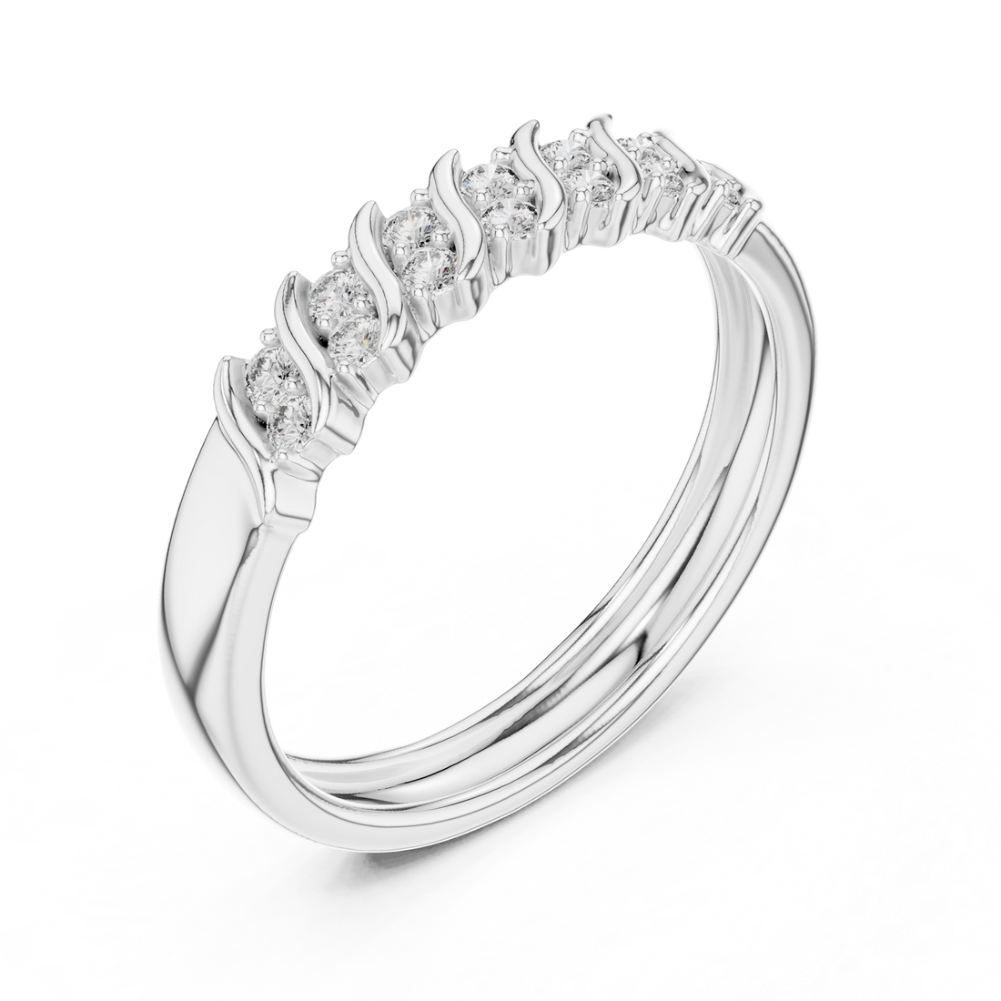 Round Cut Diamond Wave Side Stone Band Ring