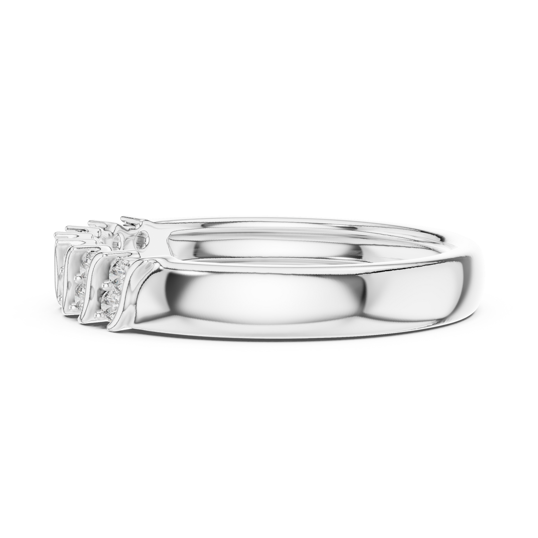 Round Cut Diamond Wave Side Stone Band Ring