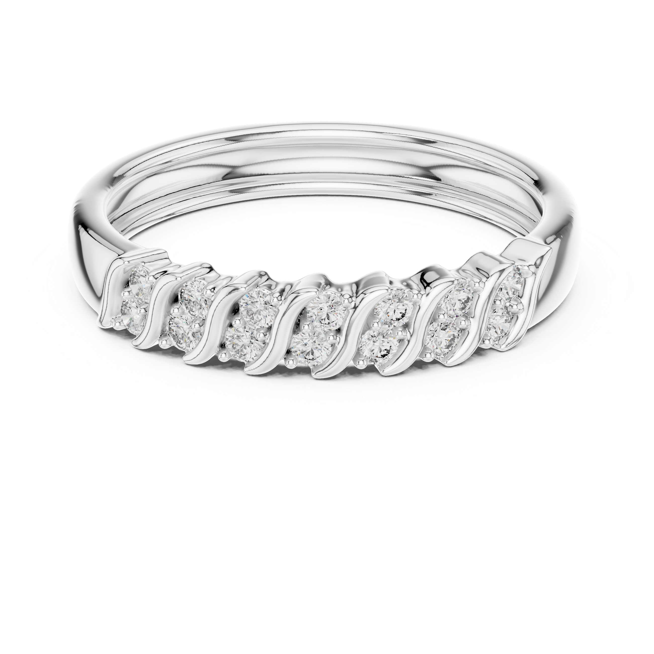 Round Cut Diamond Wave Side Stone Band Ring