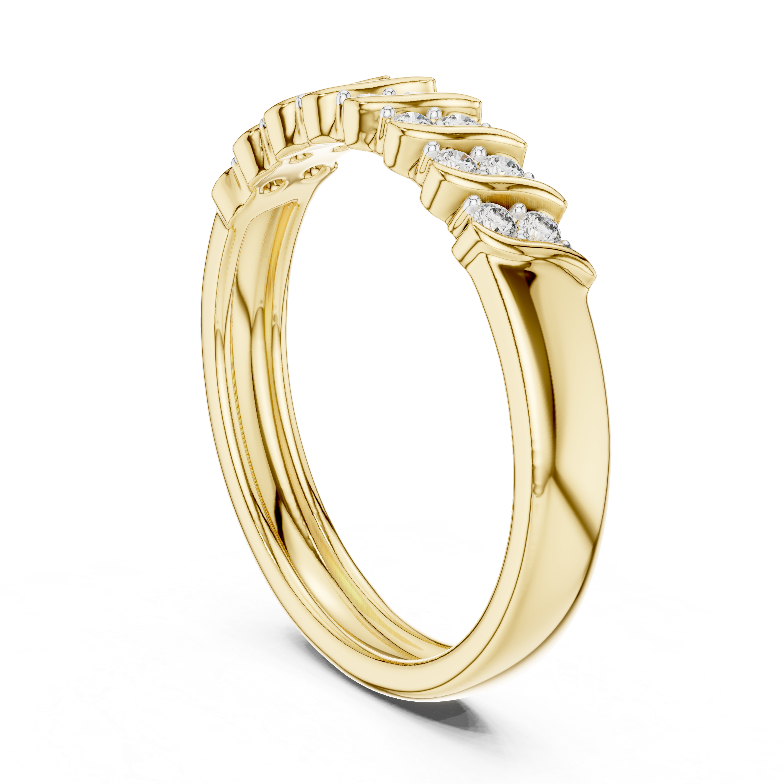Round Cut Diamond Wave Side Stone Band Ring