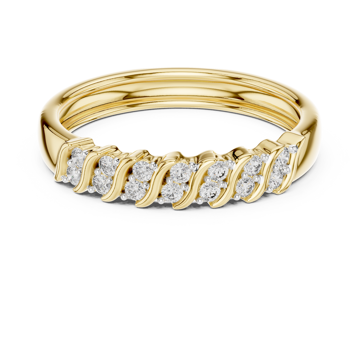 Round Cut Diamond Wave Side Stone Band Ring