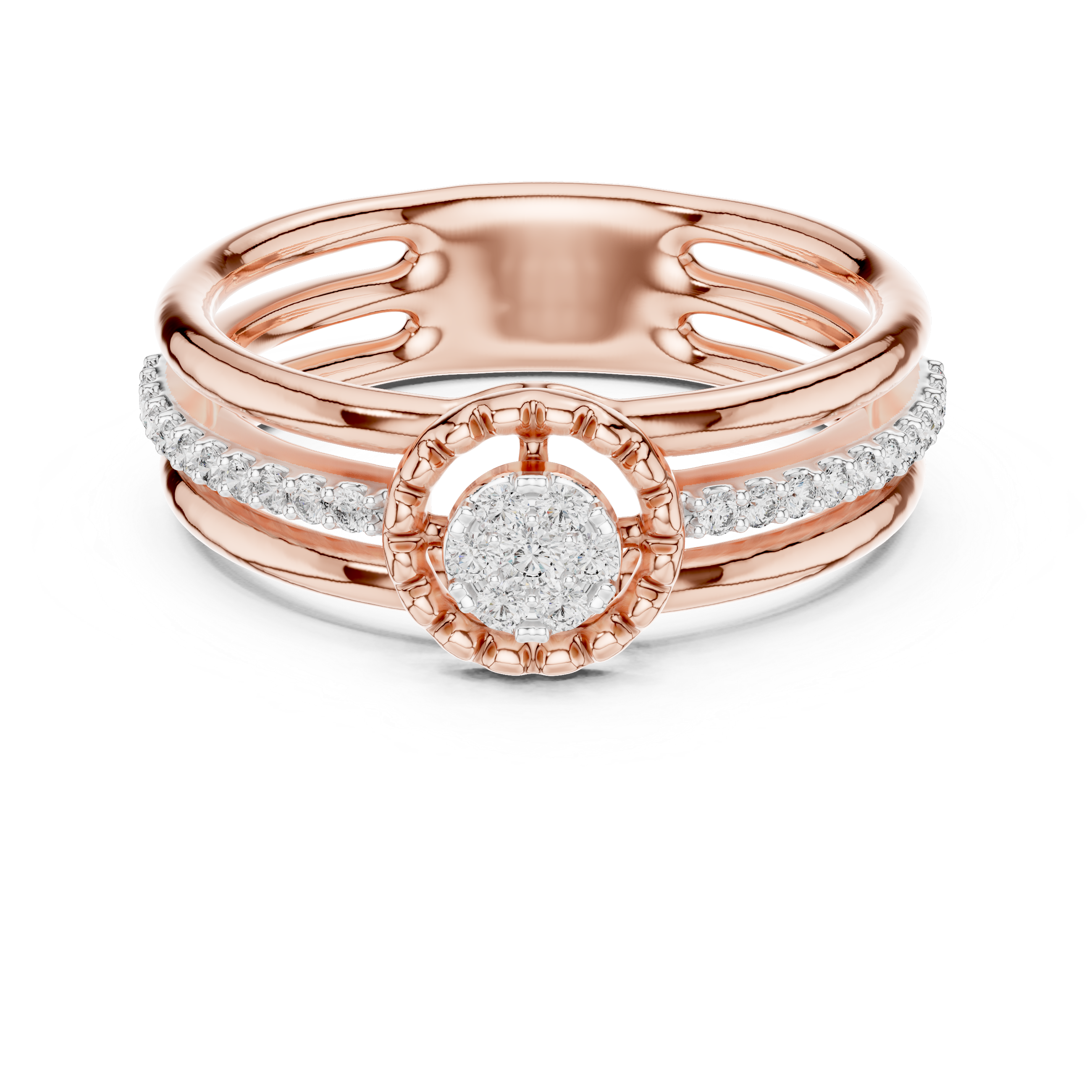 Round Cut Diamond Halo Side Stone Band Ring