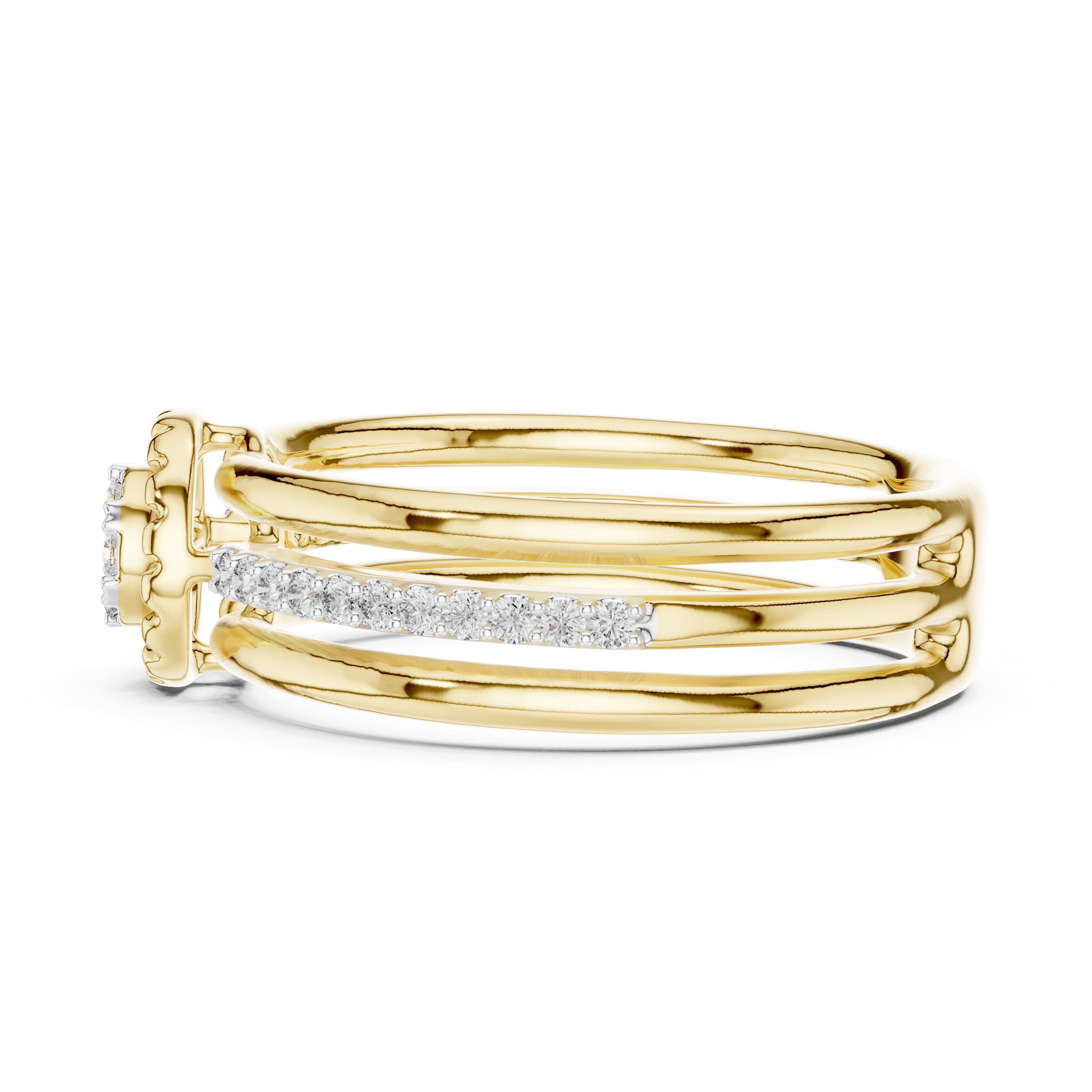 Round Cut Diamond Halo Side Stone Band Ring