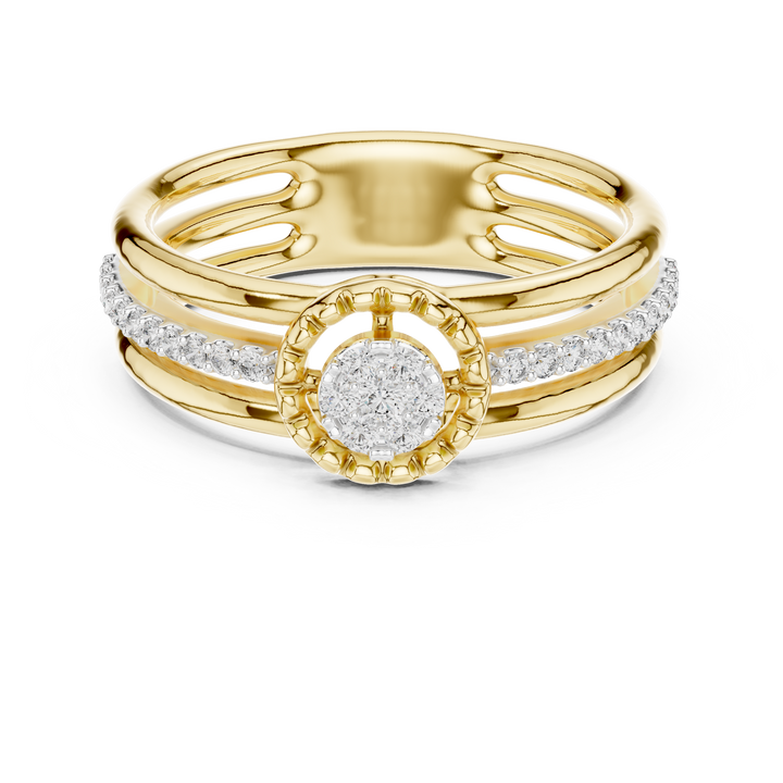 Round Cut Diamond Halo Side Stone Band Ring