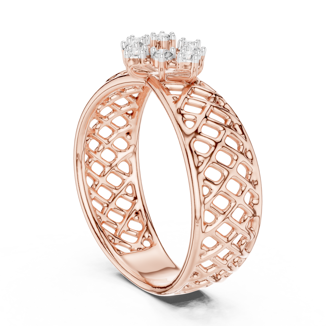 Round Cut Diamond Floral Cluster Lattice Band Ring