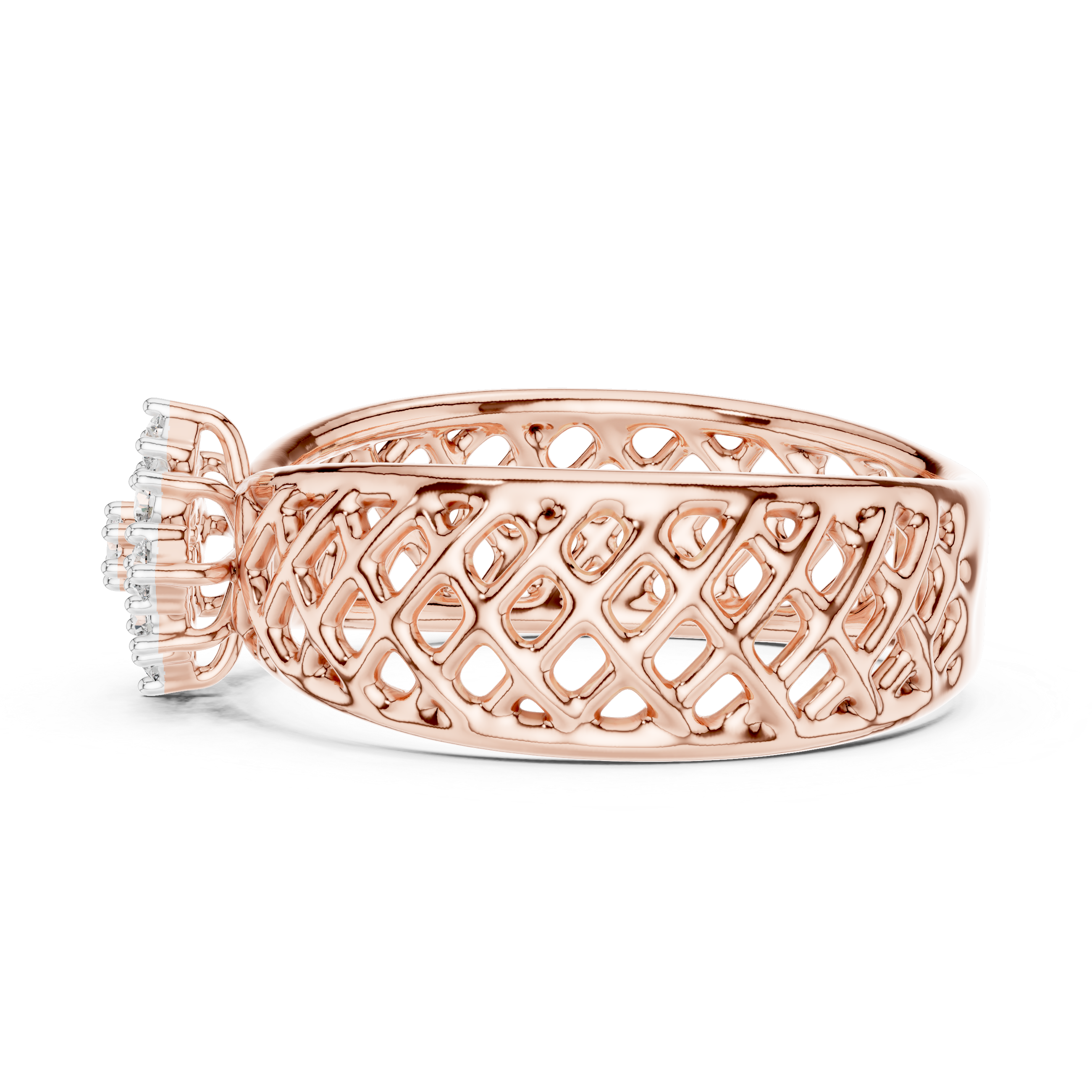 Round Cut Diamond Floral Cluster Lattice Band Ring