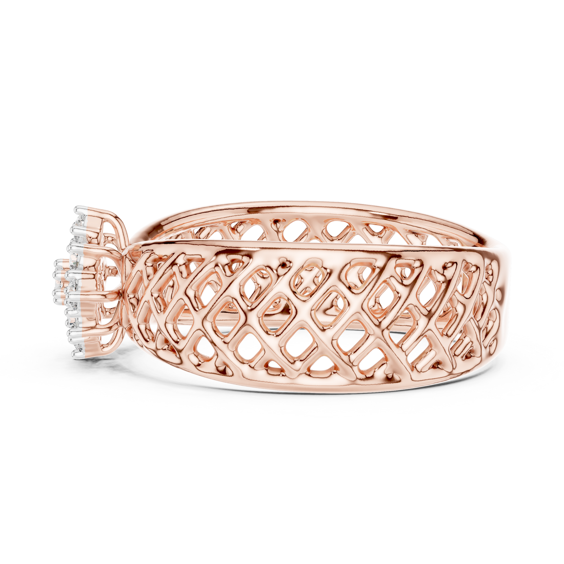 Round Cut Diamond Floral Cluster Lattice Band Ring