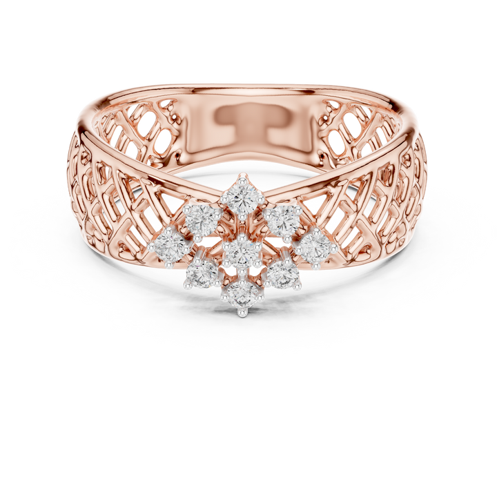 Round Cut Diamond Floral Cluster Lattice Band Ring