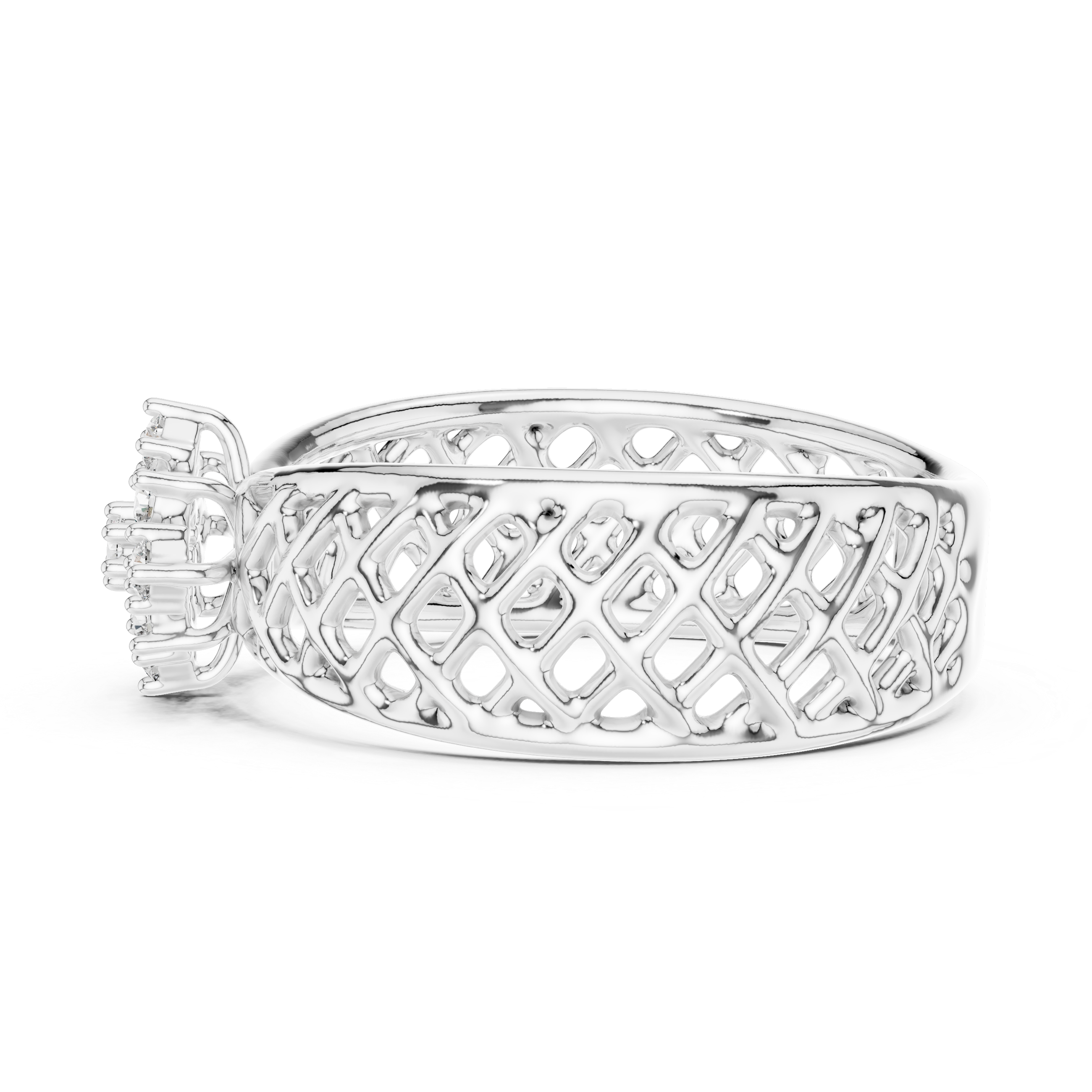 Round Cut Diamond Floral Cluster Lattice Band Ring