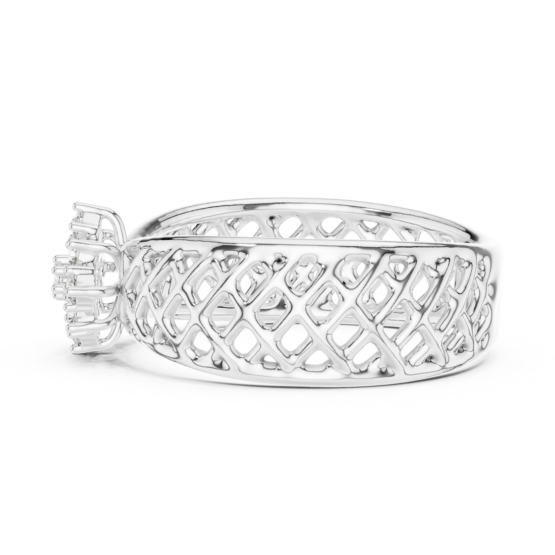 Round Cut Diamond Floral Cluster Lattice Band Ring