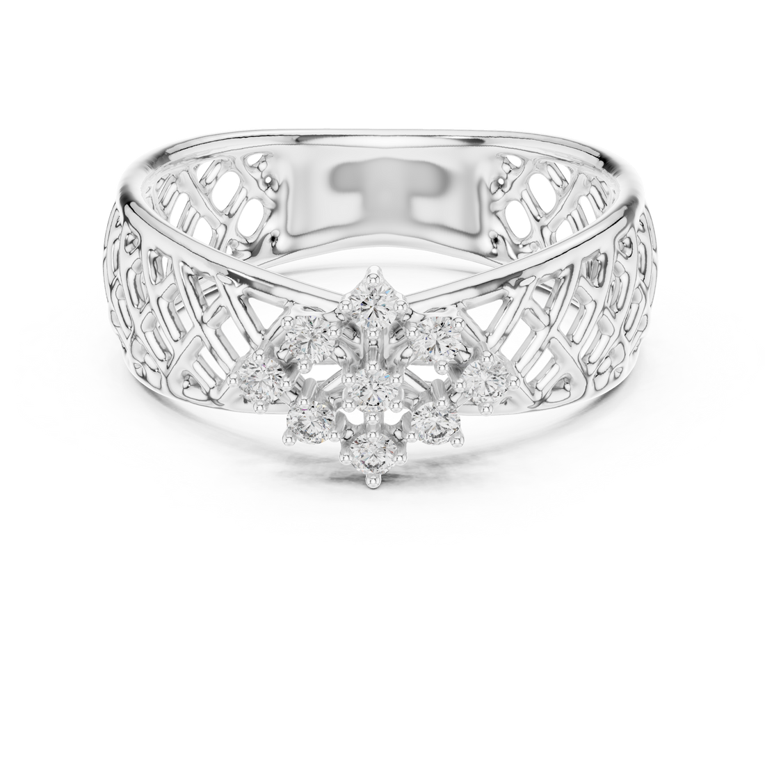 Round Cut Diamond Floral Cluster Lattice Band Ring