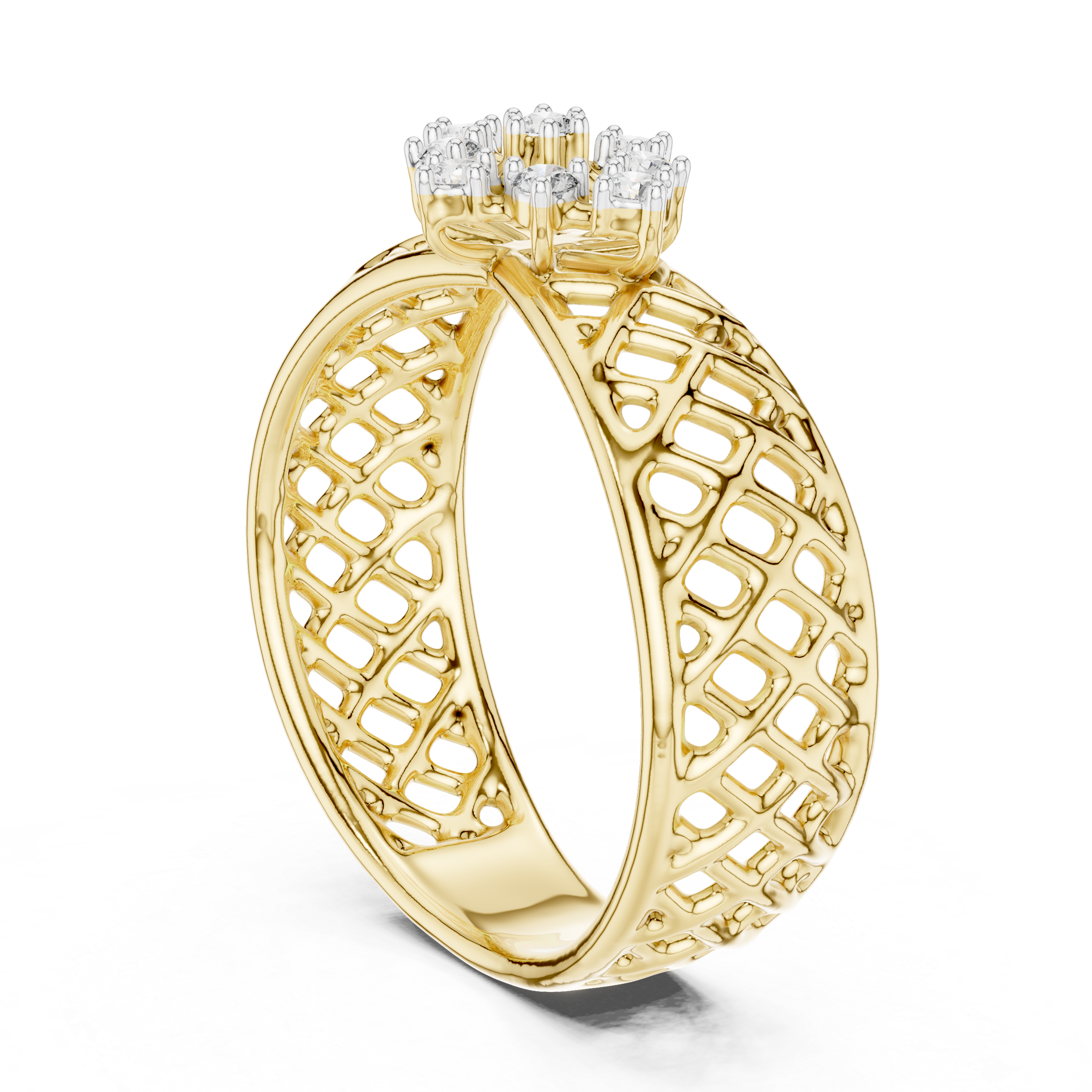 Round Cut Diamond Floral Cluster Lattice Band Ring