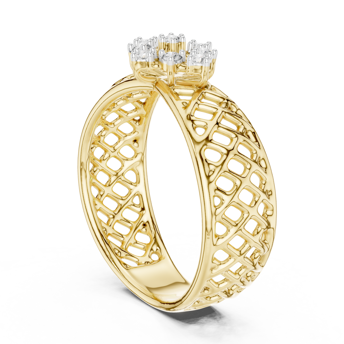 Round Cut Diamond Floral Cluster Lattice Band Ring